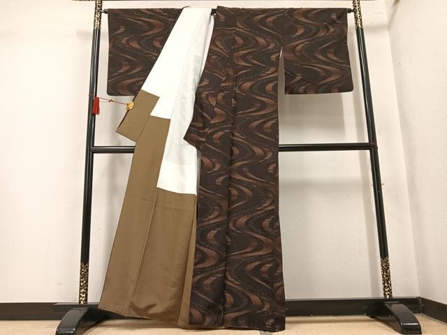 平和屋着物●上質な紬 流水文 正絹 逸品 AABN0464ph