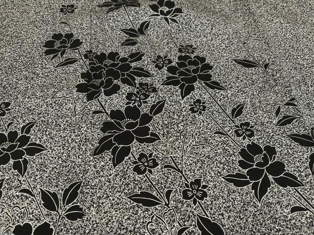平和屋着物●訪問着 草花文 たたき染め 黒地 銀彩 正絹 逸品 AABN0474ph