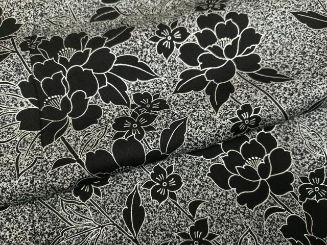 平和屋着物●訪問着 草花文 たたき染め 黒地 銀彩 正絹 逸品 AABN0474ph