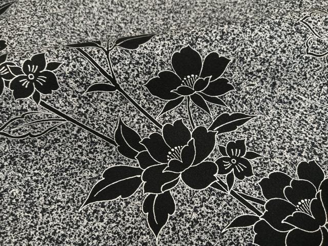 平和屋着物●訪問着 草花文 たたき染め 黒地 銀彩 正絹 逸品 AABN0474ph