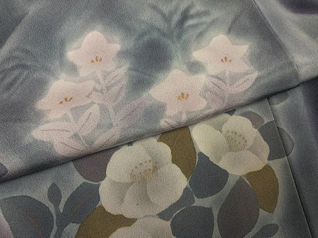 平和屋着物●訪問着 草花文 暈し染め 丹後ちりめん 反端付き 正絹 逸品 未使用 AABN0492ph