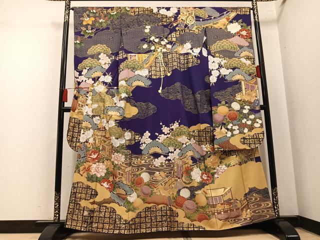 平和屋着物●豪華振袖 御所車草花文 金彩 正絹 逸品 AABN0514ph
