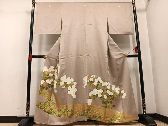平和屋着物●豪華色留袖 駒刺繍 草花文 金彩 正絹 逸品 AABN0519ph