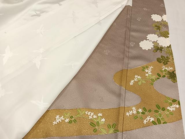 平和屋着物●豪華色留袖 駒刺繍 草花文 金彩 正絹 逸品 AABN0519ph