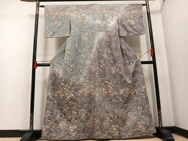 平和屋着物●中国三大刺繍 汕頭刺繍 スワトウ刺繍 訪問着 松竹梅風景文 暈し染め 金糸 正絹 逸品 AABN0529ph