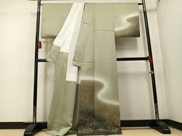 平和屋着物●国際的伝統工芸作家 十二代・藤林徳扇 苑寿 訪問着 本プラチナ 暈し染め 金銀彩 丹後ちりめん 反端付き 正絹 逸品 AABN0544ph