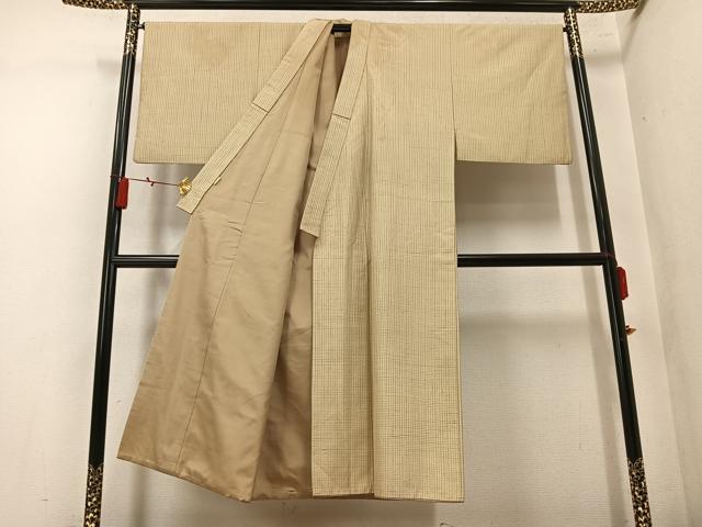 平和屋着物●男性 銀座もとじ 紬 間道 反端付き 正絹 逸品 AABN0546ph