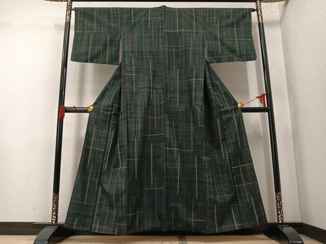平和屋着物●郡上紬 草木染 格子 正絹 逸品 AABN0547ph