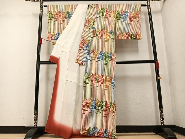 平和屋着物●希少 型絵染の人間国宝 稲垣稔次郎 訪問着 樹林文 高島屋扱い 反端付き 正絹 逸品 AABN0548ph