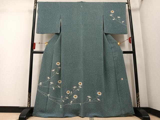 平和屋着物●人間国宝 森口華弘 蒔糊友禅 蒔糊散らし 訪問着 草花文 鬼しぼ縮緬 正絹 逸品 AABN0549ph