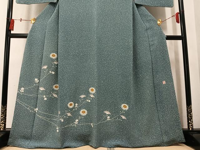 平和屋着物●人間国宝 森口華弘 蒔糊友禅 蒔糊散らし 訪問着 草花文 鬼しぼ縮緬 正絹 逸品 AABN0549ph