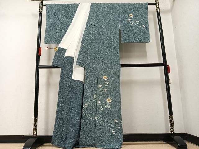 平和屋着物●人間国宝 森口華弘 蒔糊友禅 蒔糊散らし 訪問着 草花文 鬼しぼ縮緬 正絹 逸品 AABN0549ph