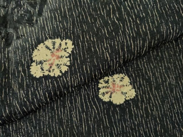 平和屋着物●上質な小紋 舞花文 黒地 暈し染め 正絹 逸品 未使用 AABN0573cs