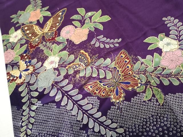 平和屋着物●豪華振袖 駒刺繍 辻が花 花蝶文 暈し染め 金彩 正絹 逸品 AABN0576cs