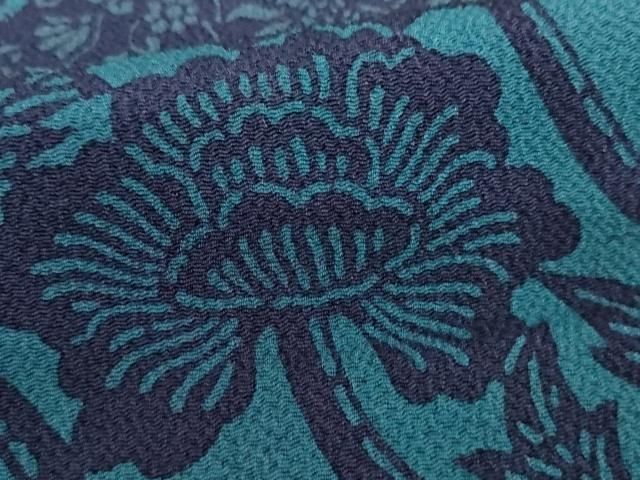 平和屋着物●訪問着 藍 型染め 花唐草文 鬼しぼ縮緬 正絹 逸品 AABN0577cs