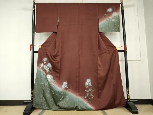 平和屋着物●訪問着 手描き 枝花文 暈し染め 金彩 正絹 逸品 AABN0580cs