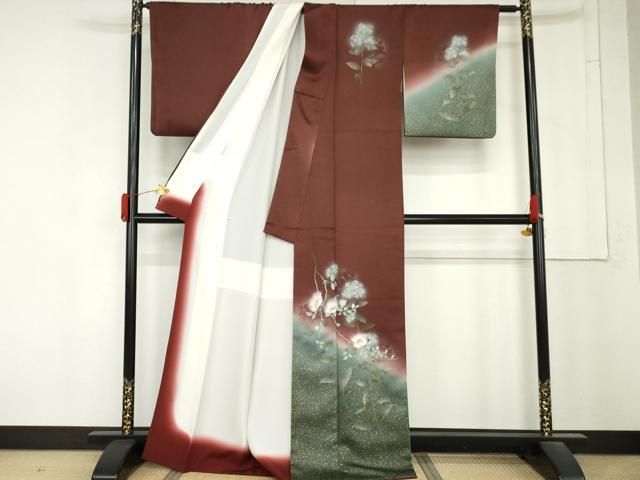 平和屋着物●訪問着 手描き 枝花文 暈し染め 金彩 正絹 逸品 AABN0580cs