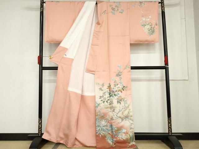 平和屋着物●螺鈿作家 藤本隆士 訪問着 枝花文 暈し染め 金銀彩 正絹 逸品 AABN0586cs
