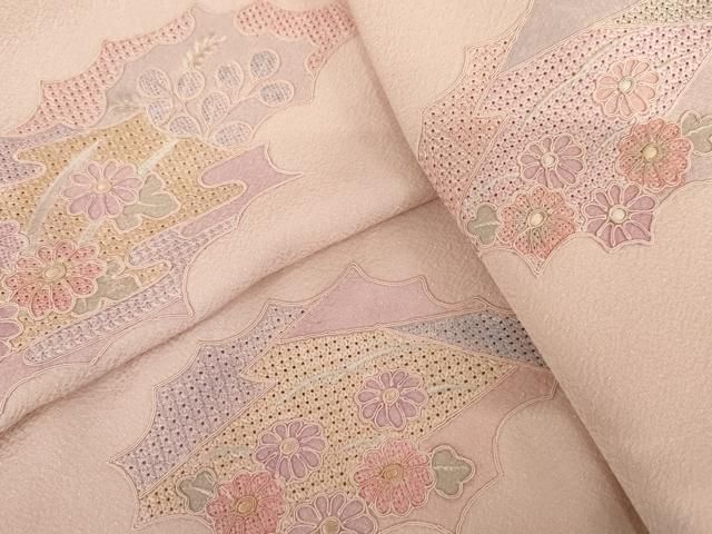 平和屋着物●中国三大刺繍 汕頭刺繍 スワトウ刺繍 総刺繍 訪問着 草花文 正絹 逸品 未使用 AABN0594cs