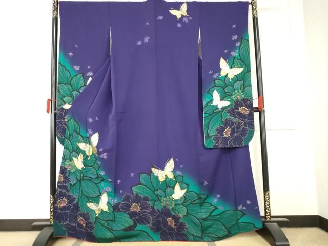 平和屋着物●豪華振袖 花蝶文 暈し染め 金銀彩 正絹 逸品 AABN0607cs