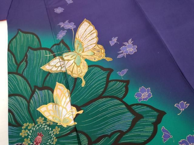 平和屋着物●豪華振袖 花蝶文 暈し染め 金銀彩 正絹 逸品 AABN0607cs
