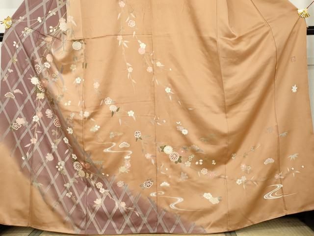 平和屋着物●訪問着 作家物 刺繍 枝垂れ花文 暈し染め 金彩 正絹 逸品 AABN0620cs