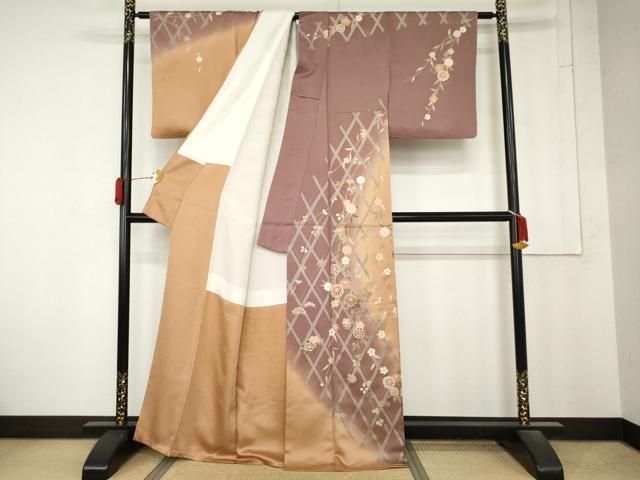平和屋着物●訪問着 作家物 刺繍 枝垂れ花文 暈し染め 金彩 正絹 逸品 AABN0620cs