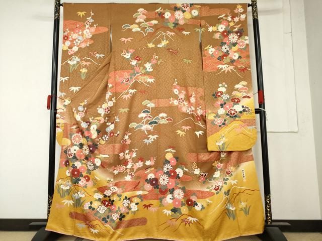平和屋着物●豪華振袖 駒刺繍 草木染 エ霞松竹梅文 暈し染め 金彩 正絹 逸品 AABN0623cs