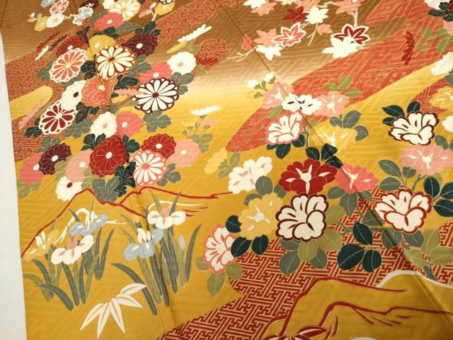 平和屋着物●豪華振袖 駒刺繍 草木染 エ霞松竹梅文 暈し染め 金彩 正絹 逸品 AABN0623cs