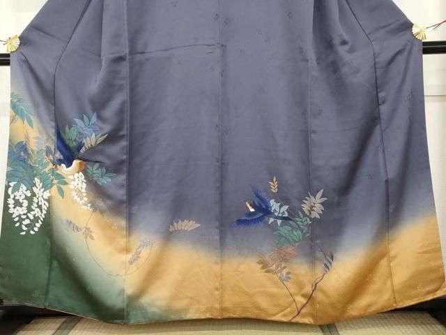平和屋着物●二代目清次郎 手描き 訪問着 花鳥文 暈し染め 金彩 正絹 逸品 AABN0632cs
