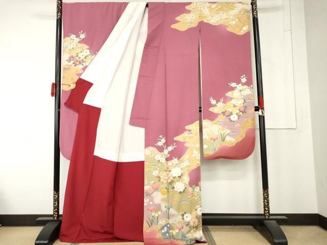 平和屋着物●豪華振袖 駒刺繍 道長花文 金彩 正絹 逸品 AABN0634cs
