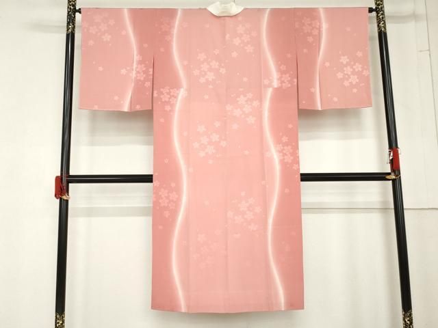 平和屋着物●長襦袢 無双仕立て 舞桜地紋 暈し染め やまと誂製 正絹 逸品 AABN0643cs