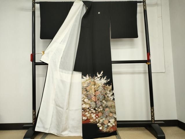 平和屋着物●豪華黒留袖 泰常 吉祥草花文 暈し染め 金銀彩 正絹 逸品 AABN0645cs