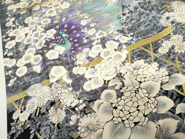 平和屋着物●豪華振袖 孔雀草花文 金彩 正絹 逸品 AABN0646cs