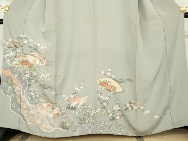 平和屋着物●訪問着 地紙飛鶴花文 金彩 正絹 逸品 AABN0648cs