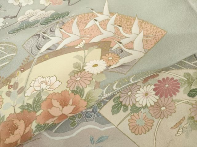 平和屋着物●訪問着 地紙飛鶴花文 金彩 正絹 逸品 AABN0648cs
