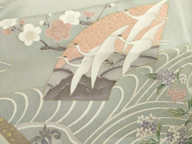 平和屋着物●訪問着 地紙飛鶴花文 金彩 正絹 逸品 AABN0648cs