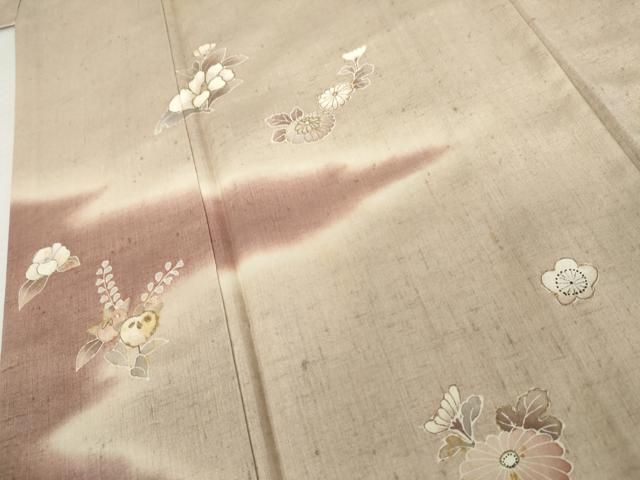 平和屋着物●訪問着 作家物 紬地 草花文 金彩 やまと誂製 正絹 逸品 AABN0651cs