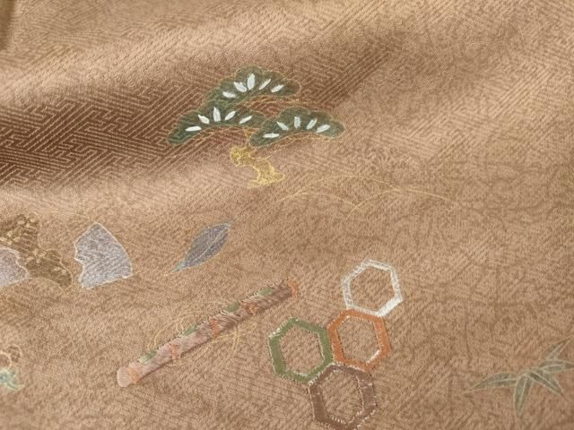 平和屋着物●訪問着 刺繍 吉祥花松文 暈し染め 金彩 正絹 逸品 AABN0659cs