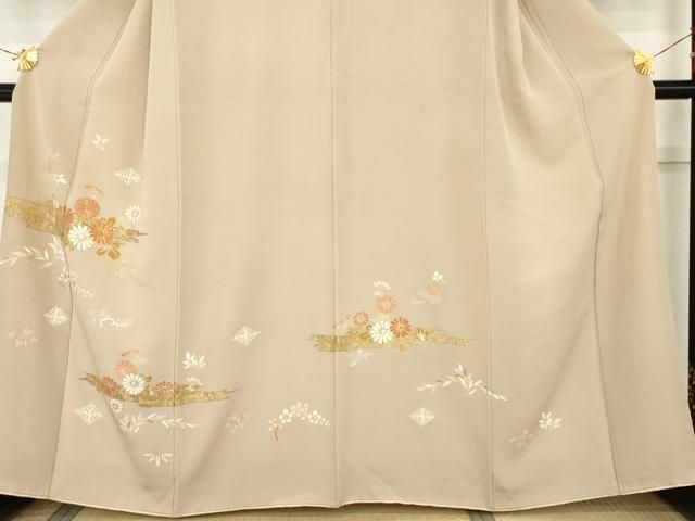 平和屋着物●訪問着 駒刺繍 霞花文 金彩 正絹 逸品 AABN0670cs