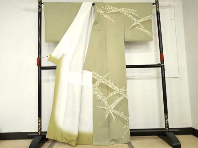 平和屋着物●訪問着 絞り 刺繍 花唐草文 金銀彩 正絹 逸品 AABN0675cs