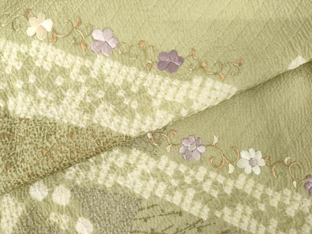 平和屋着物●訪問着 絞り 刺繍 花唐草文 金銀彩 正絹 逸品 AABN0675cs