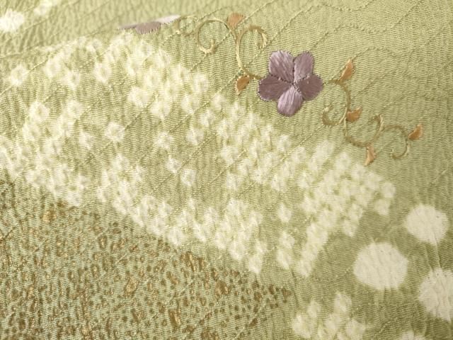 平和屋着物●訪問着 絞り 刺繍 花唐草文 金銀彩 正絹 逸品 AABN0675cs