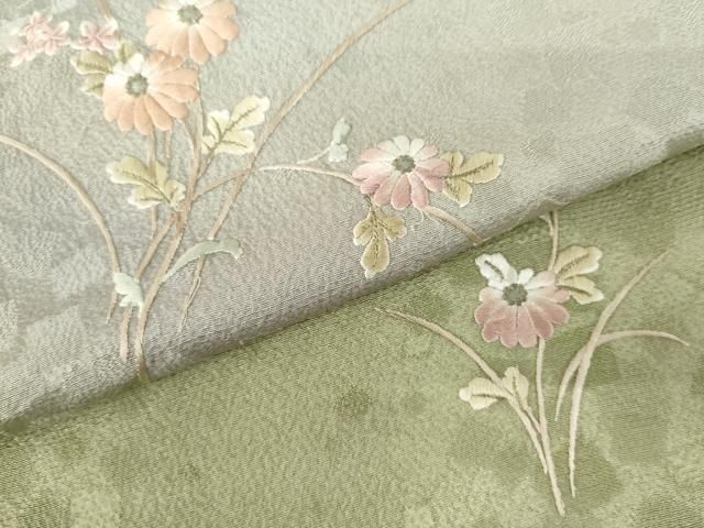 平和屋着物●訪問着 総刺繍 草花文 暈し染め 正絹 逸品 AABN0677cs