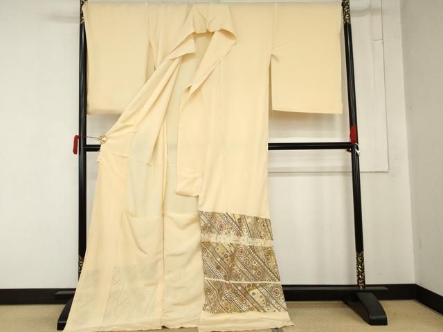 平和屋着物●色留訪問着 駒刺繍 花唐草文 金彩 丹後ちりめん 仮絵羽 正絹 逸品 未使用 AABN0694cs