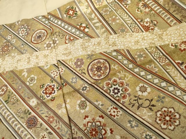 平和屋着物●色留訪問着 駒刺繍 花唐草文 金彩 丹後ちりめん 仮絵羽 正絹 逸品 未使用 AABN0694cs