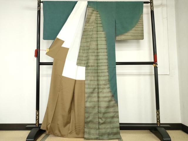 平和屋着物●五月みどりプロデュース 結城紬地 訪問着 寿光織 霞文 金糸 正絹 逸品 AABN0695cs