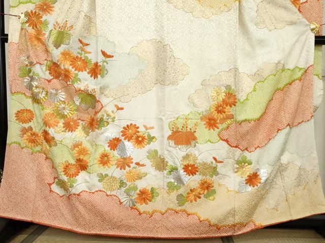 平和屋着物●豪華振袖 総刺繍 駒刺繍 絞り 雲重ね花文 金銀彩 金銀糸 正絹 逸品 AABN0696cs