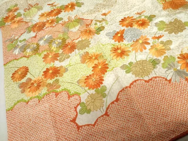 平和屋着物●豪華振袖 総刺繍 駒刺繍 絞り 雲重ね花文 金銀彩 金銀糸 正絹 逸品 AABN0696cs