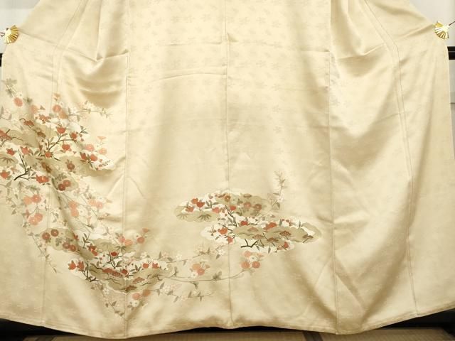 平和屋着物●訪問着 駒刺繍 雲取り枝花文 正絹 逸品 AABN0701cs